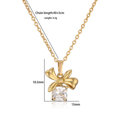 Casual Shiny Bow Knot Copper Plating Inlay Zircon 18k Gold Plated Earrings Necklace