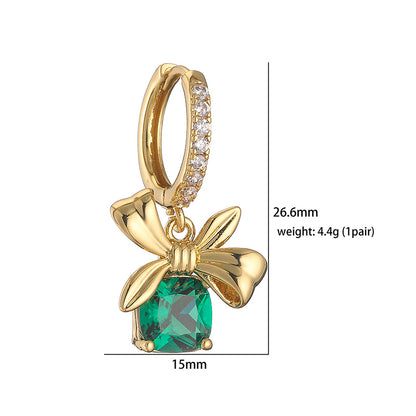 Casual Shiny Bow Knot Copper Plating Inlay Zircon 18k Gold Plated Earrings Necklace