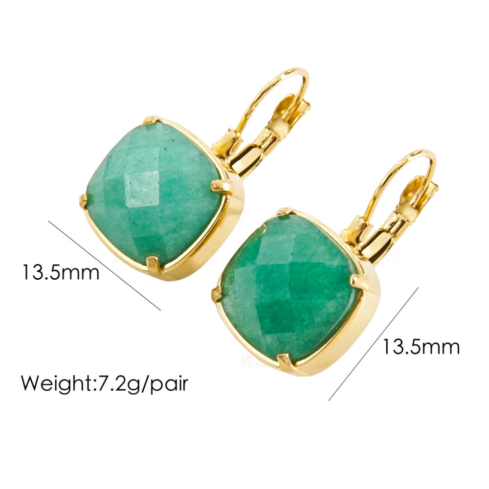 1 Pair Classical Simple Style Geometric Plating Inlay Stainless Steel Natural Stone 14k Gold Plated Drop Earrings