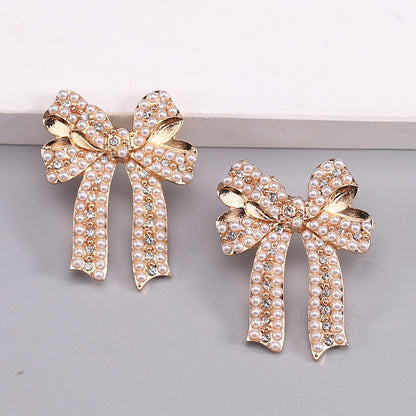 1 Pair Romantic Sweet Bow Knot Enamel Plating Alloy Zircon Gold Plated Ear Studs