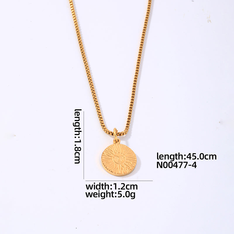 Hip-hop Simple Style Roman Style Round Heart Shape Titanium Steel Polishing Plating Gold Plated Pendant Necklace