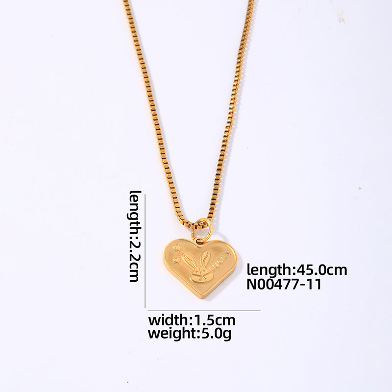 Hip-hop Simple Style Roman Style Round Heart Shape Titanium Steel Polishing Plating Gold Plated Pendant Necklace