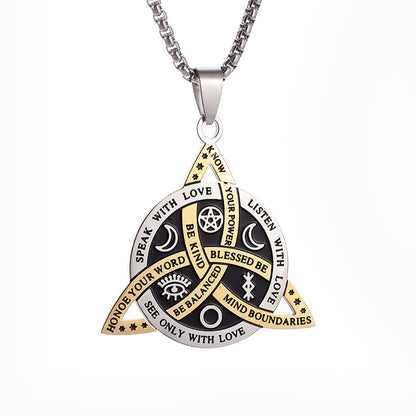 Retro Punk Pentagram Devil's Eye Moon Stainless Steel Chain Pendant Necklace