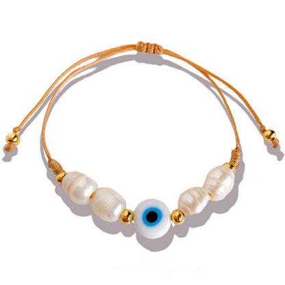 Vintage Style Baroque Style Devil's Eye Freshwater Pearl Rope Knitting Women's Drawstring Bracelets