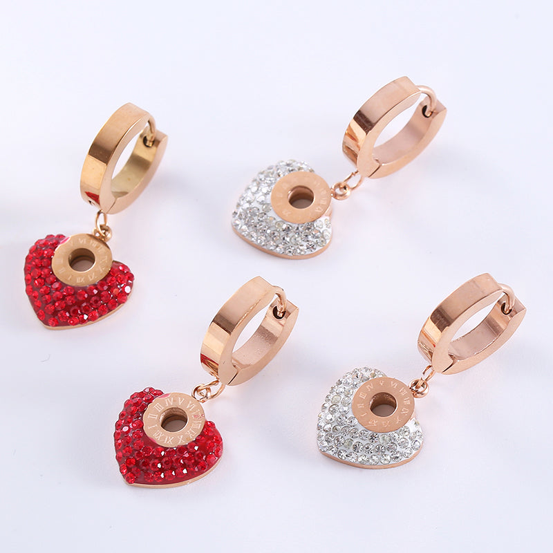 1 Pair Basic Streetwear Heart Shape Plating Inlay Stainless Steel Artificial Diamond 18k Gold Plated Drop Earrings