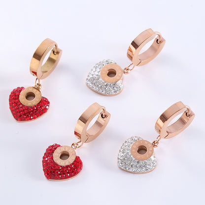 1 Pair Basic Streetwear Heart Shape Plating Inlay Stainless Steel Artificial Diamond 18k Gold Plated Drop Earrings