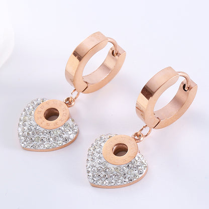 1 Pair Basic Streetwear Heart Shape Plating Inlay Stainless Steel Artificial Diamond 18k Gold Plated Drop Earrings