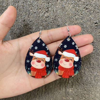 1 Pair Vintage Style Christmas House Christmas Tree Santa Claus Wood Drop Earrings