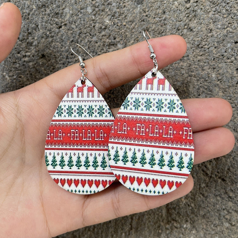 1 Pair Vintage Style Christmas House Christmas Tree Santa Claus Wood Drop Earrings