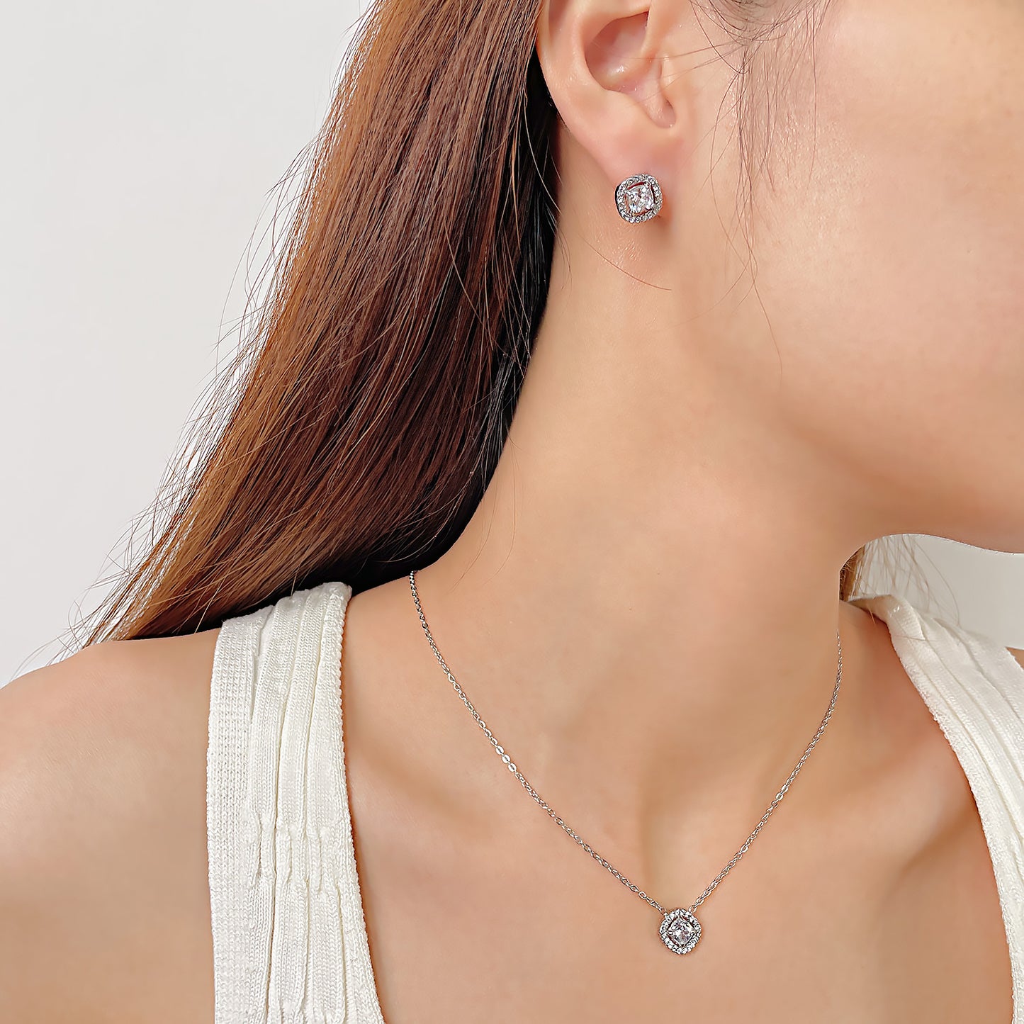 Ig Style Simple Style Square Stainless Steel Inlay Zircon Earrings Necklace