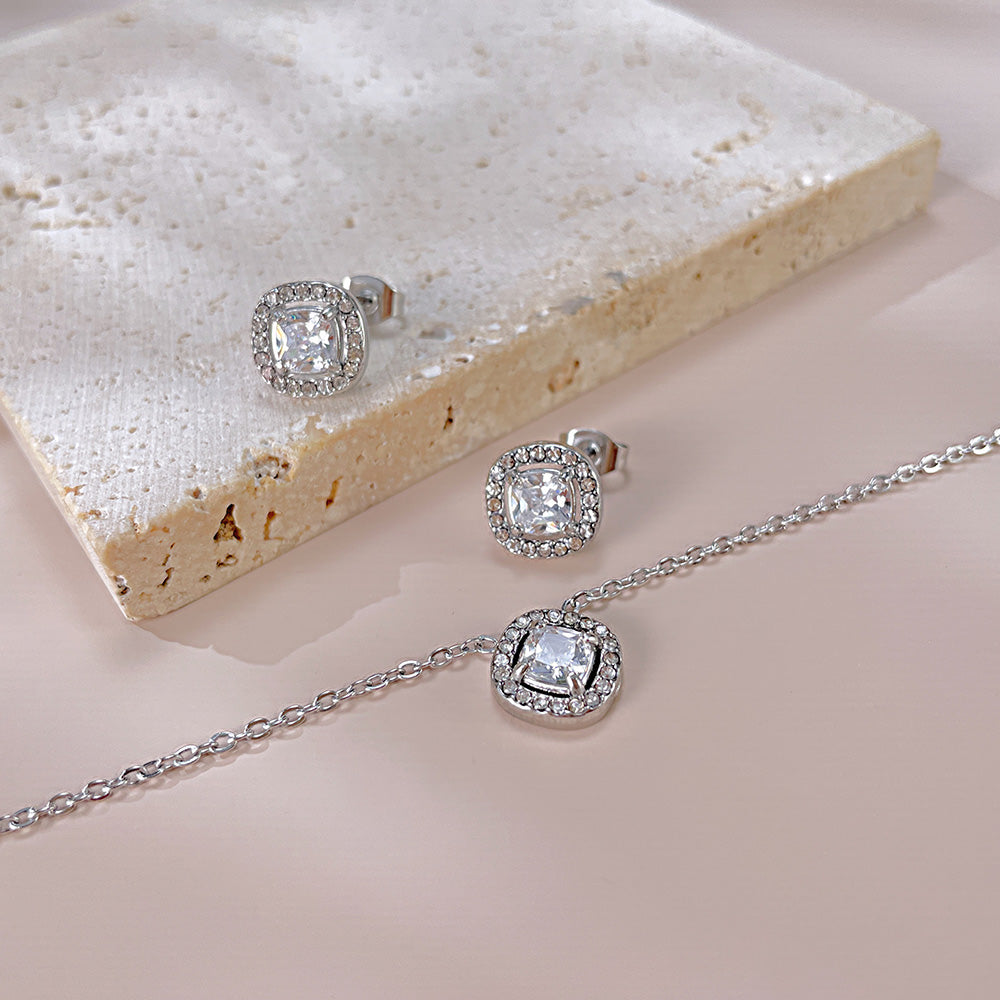 Ig Style Simple Style Square Stainless Steel Inlay Zircon Earrings Necklace