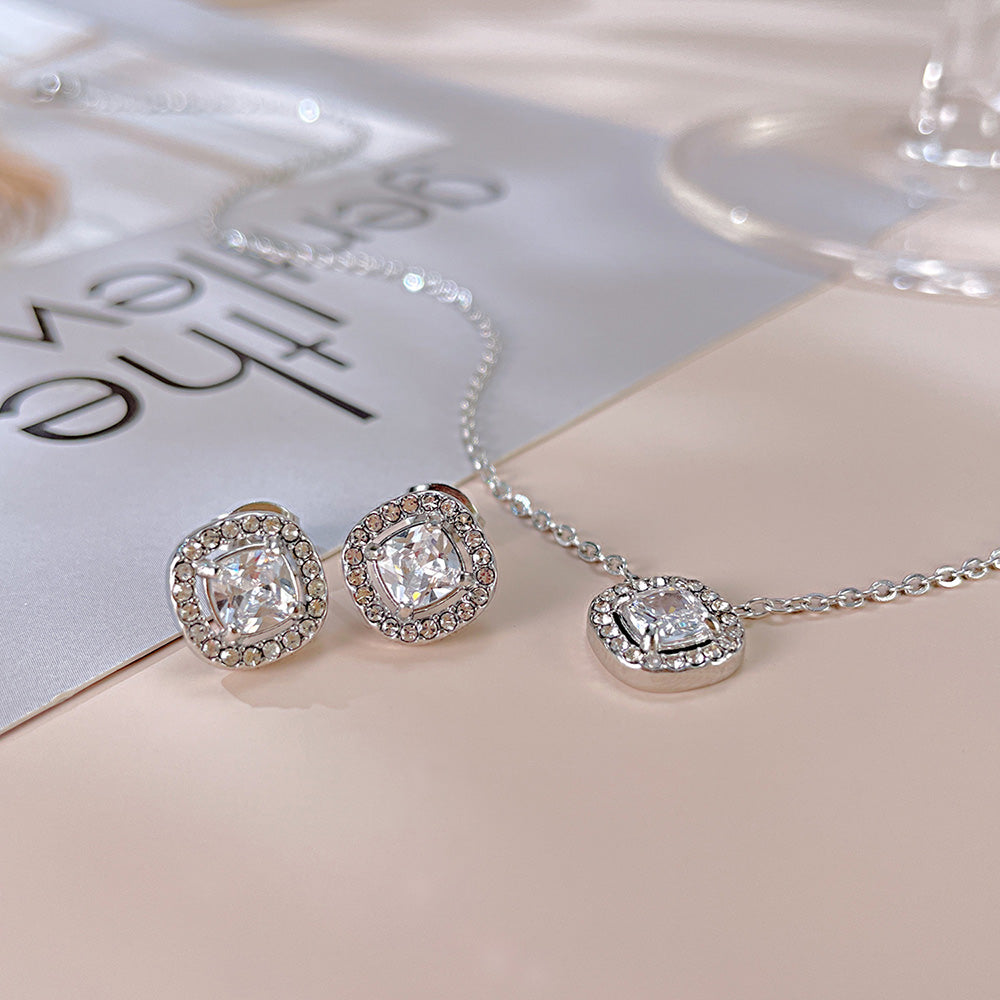 Ig Style Simple Style Square Stainless Steel Inlay Zircon Earrings Necklace