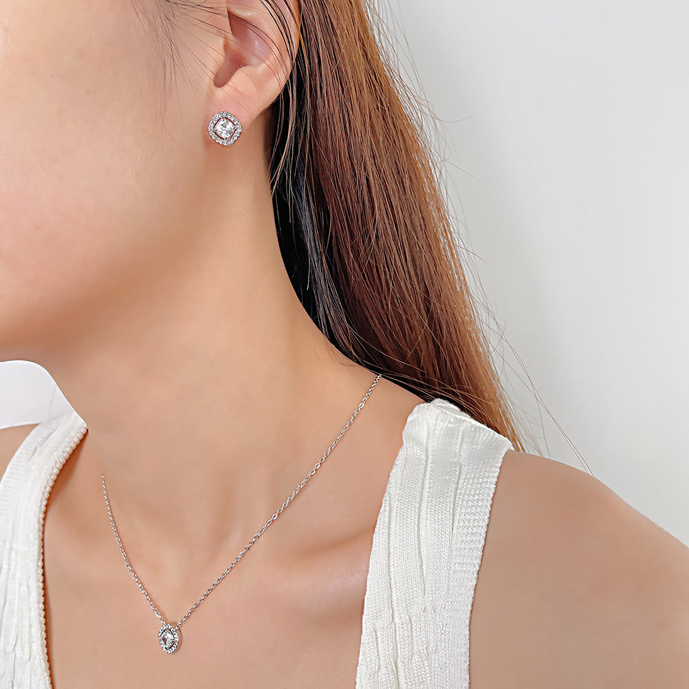 Ig Style Simple Style Square Stainless Steel Inlay Zircon Earrings Necklace