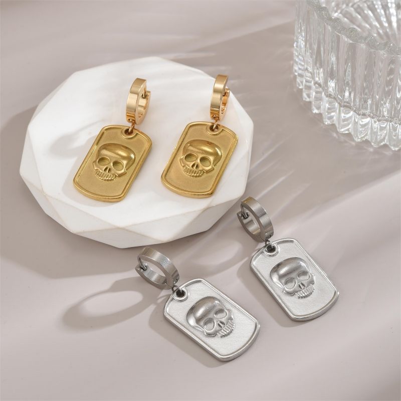 1 Pair Vintage Style Simple Style Skull Plating Stainless Steel 18k Gold Plated Drop Earrings