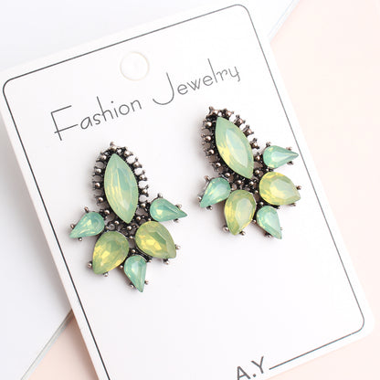 1 Pair Elegant Classical Vintage Style Leaves Plating Inlay Alloy Rhinestones Glass Gold Plated Drop Earrings