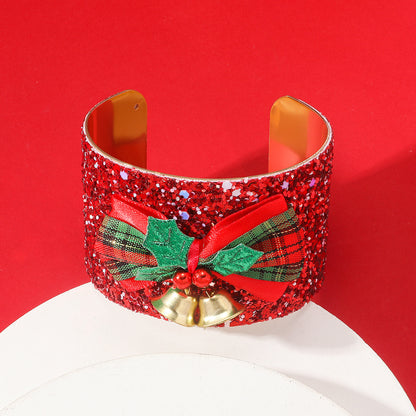 Cartoon Style Cute Christmas Christmas Hat Santa Claus Bow Knot Plastic Iron Plating Women's Bangle