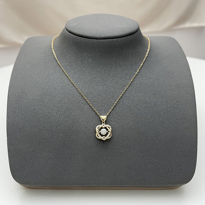 Sweet Letter Bow Knot Titanium Steel Plating Inlay Artificial Gemstones Pendant Necklace