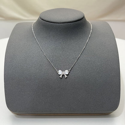 Sweet Letter Bow Knot Titanium Steel Plating Inlay Artificial Gemstones Pendant Necklace