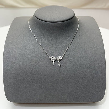 Sweet Letter Bow Knot Titanium Steel Plating Inlay Artificial Gemstones Pendant Necklace