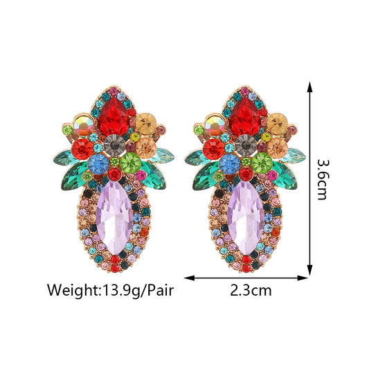 Wholesale Jewelry Elegant Classical Shiny Flower Alloy Artificial Crystal Inlay Ear Studs