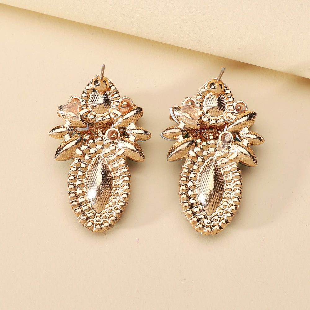 Wholesale Jewelry Elegant Classical Shiny Flower Alloy Artificial Crystal Inlay Ear Studs