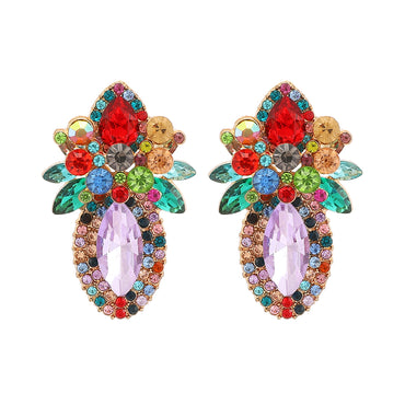 Wholesale Jewelry Elegant Classical Shiny Flower Alloy Artificial Crystal Inlay Ear Studs