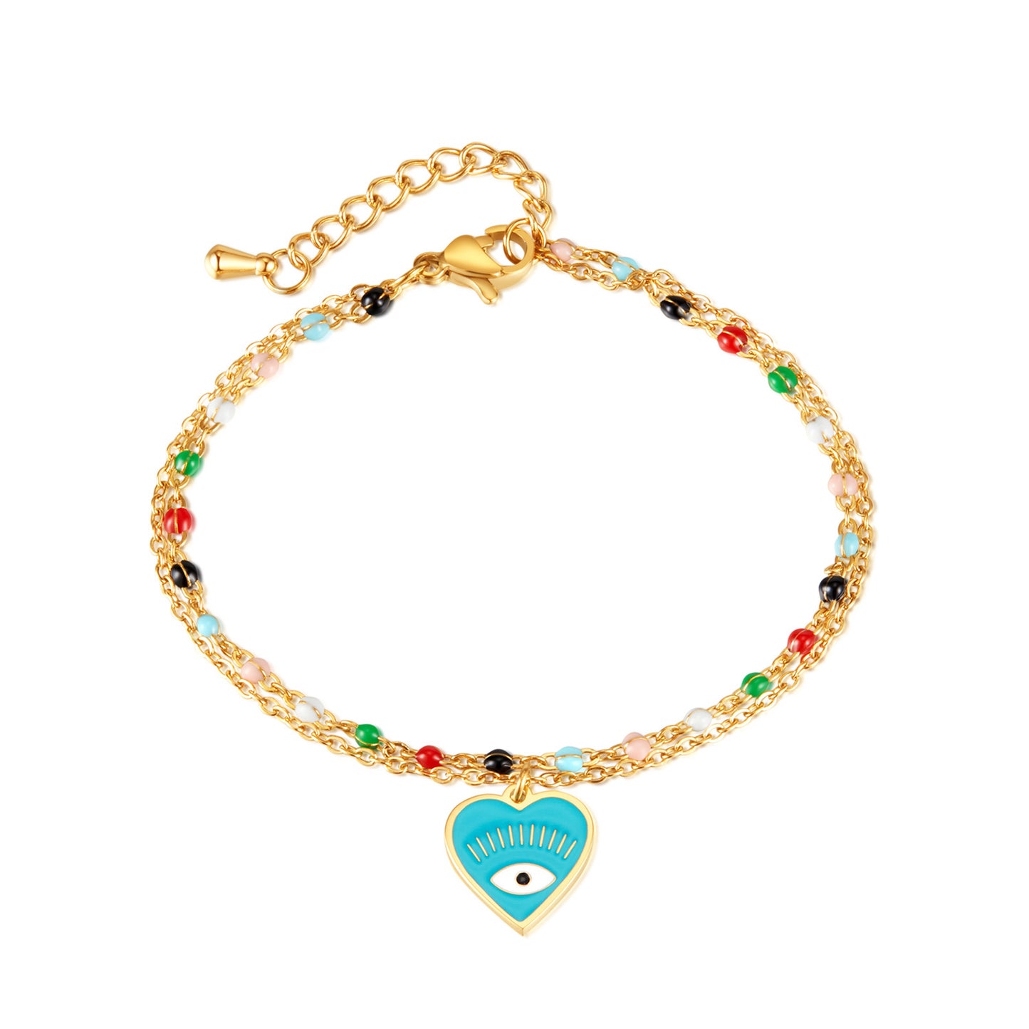 Wholesale French Style Devil's Eye Heart Shape Stainless Steel Enamel Bracelets