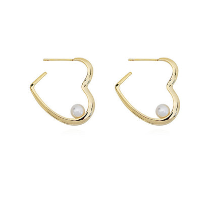 1 Pair Simple Style Heart Shape Plating Inlay Copper Pearl 18k Gold Plated Ear Studs