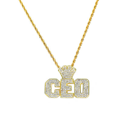 Hip-hop Letter Crown Alloy Inlay Rhinestones Unisex Pendant Necklace