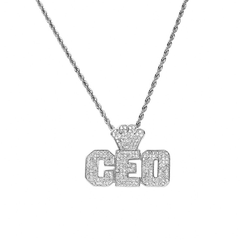 Hip-hop Letter Crown Alloy Inlay Rhinestones Unisex Pendant Necklace