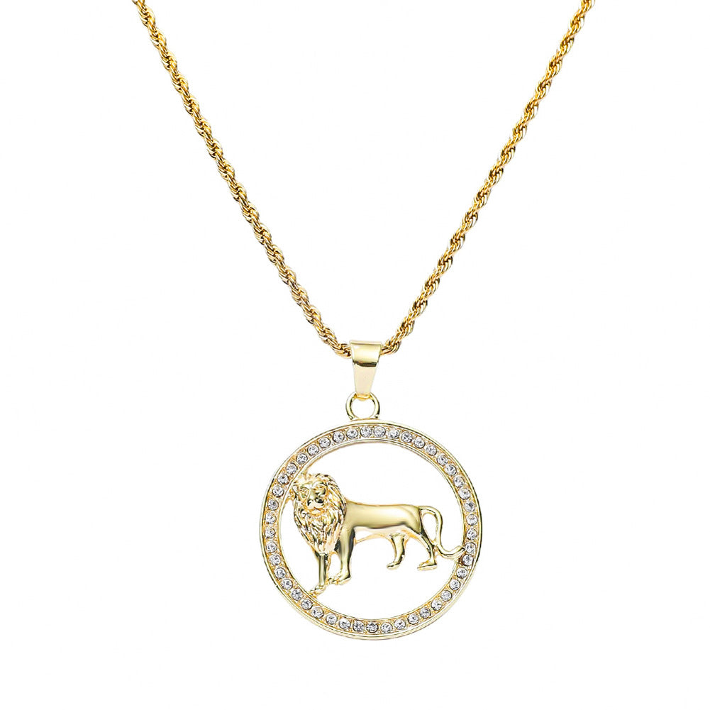 Hip-hop Lion Alloy Inlay Unisex Pendant Necklace