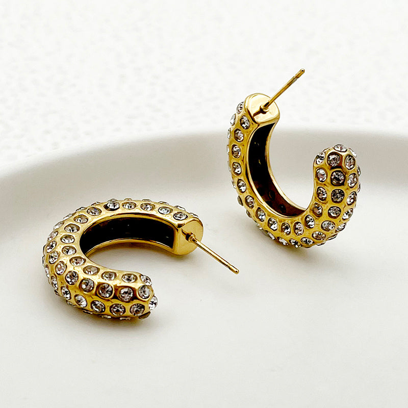 1 Pair Simple Style C Shape Plating Inlay Stainless Steel Zircon Gold Plated Ear Studs