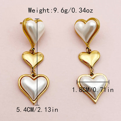 1 Pair Princess Sweet Heart Shape Plating Inlay Stainless Steel Artificial Gemstones Gold Plated Drop Earrings