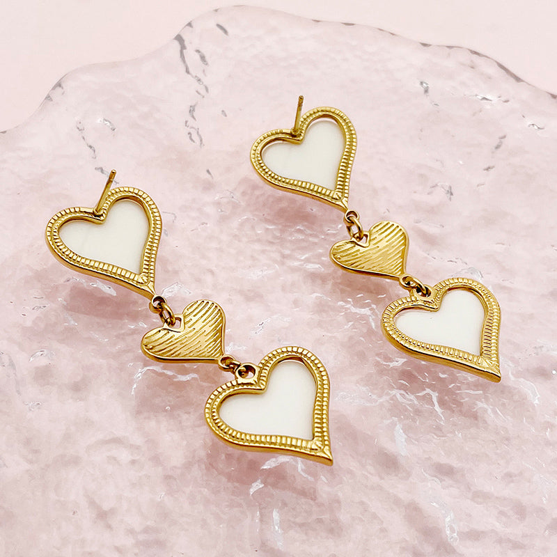 1 Pair Princess Sweet Heart Shape Plating Inlay Stainless Steel Artificial Gemstones Gold Plated Drop Earrings