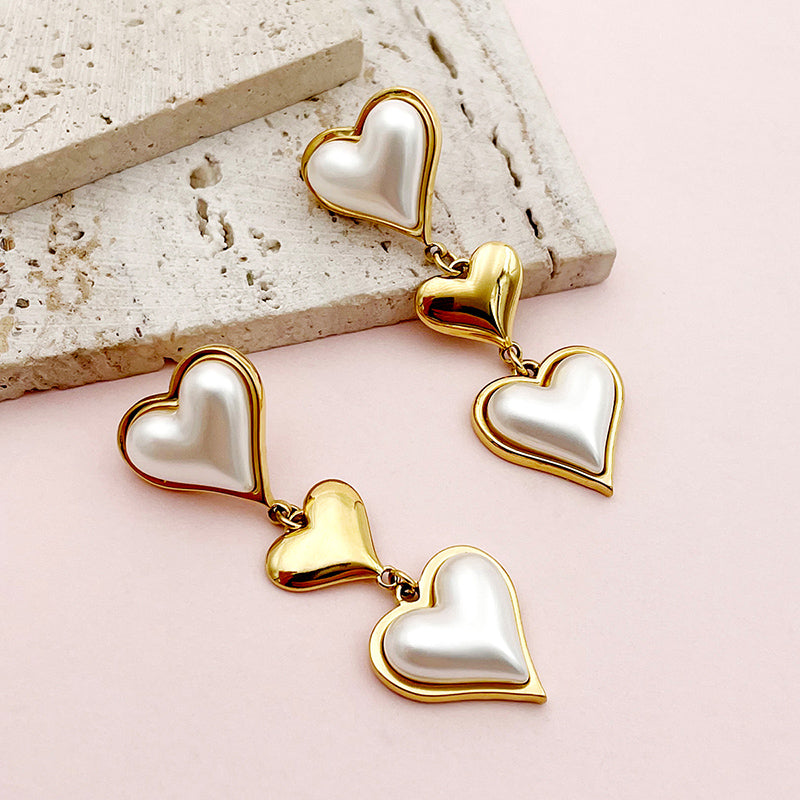 1 Pair Princess Sweet Heart Shape Plating Inlay Stainless Steel Artificial Gemstones Gold Plated Drop Earrings