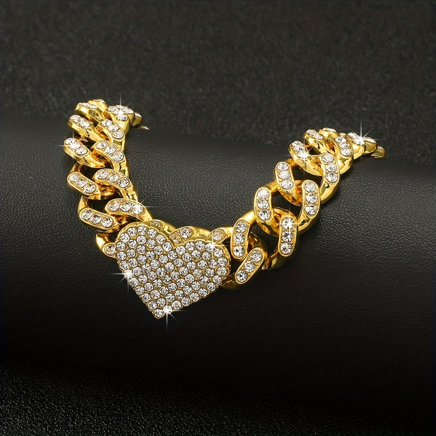 Hip-hop Heart Shape Alloy Plating Inlay Rhinestones Gold Plated Silver Plated Unisex Bracelets