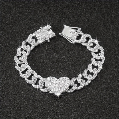 Hip-hop Heart Shape Alloy Plating Inlay Rhinestones Gold Plated Silver Plated Unisex Bracelets