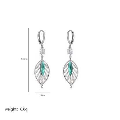 1 Pair Elegant Leaves Plating Inlay Copper Alloy Zircon 18k Gold Plated Drop Earrings