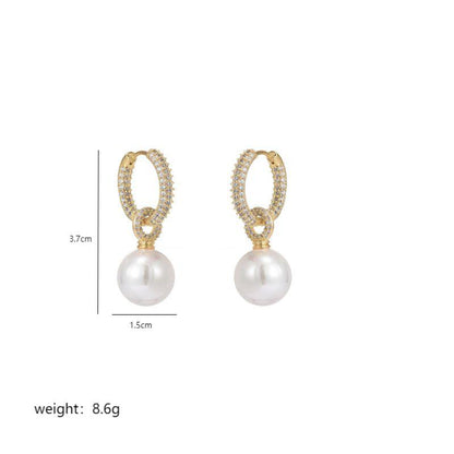 1 Pair Elegant Geometric Plating Inlay Stainless Steel Imitation Pearl Zircon 18k Gold Plated Drop Earrings