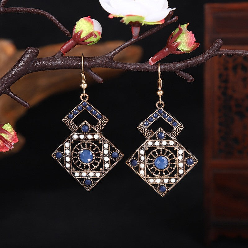 1 Pair Ethnic Style Sun Alloy Plating Inlay Beads Women's Drop Earrings