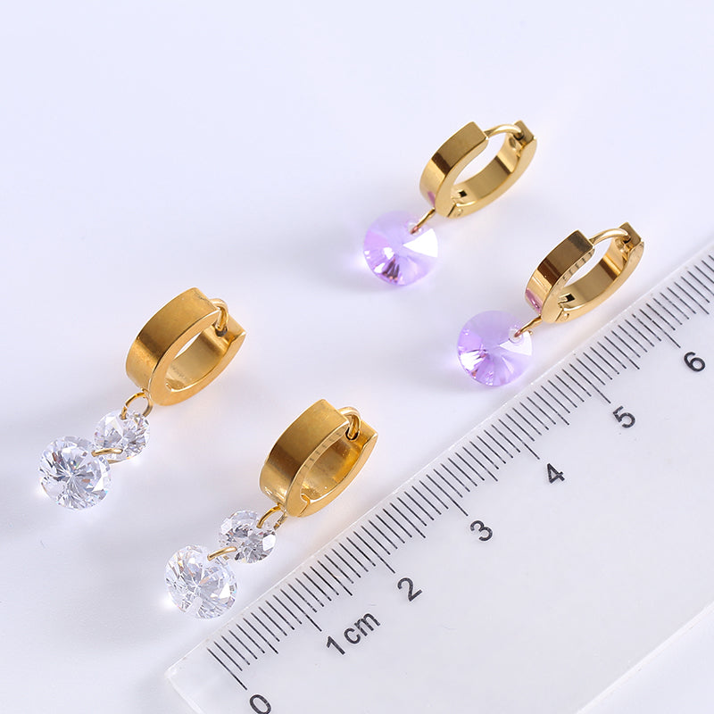 1 Pair Casual Sweet Geometric Plating Inlay Stainless Steel Zircon 18k Gold Plated Drop Earrings