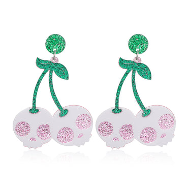 1 Pair Exaggerated Funny Cherry Skull Arylic Alloy Drop Earrings