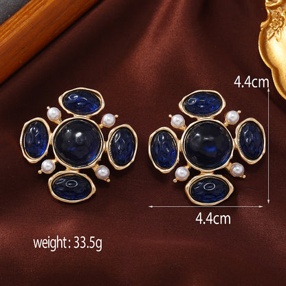 Wholesale Jewelry Retro Shiny Geometric Alloy Crystal Inlay Ear Studs