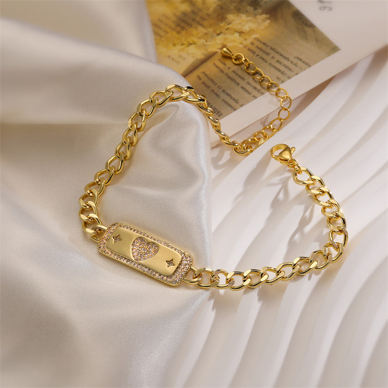 Simple Style Shiny Pentagram Heart Shape Copper Beaded Inlay Zircon Bracelets