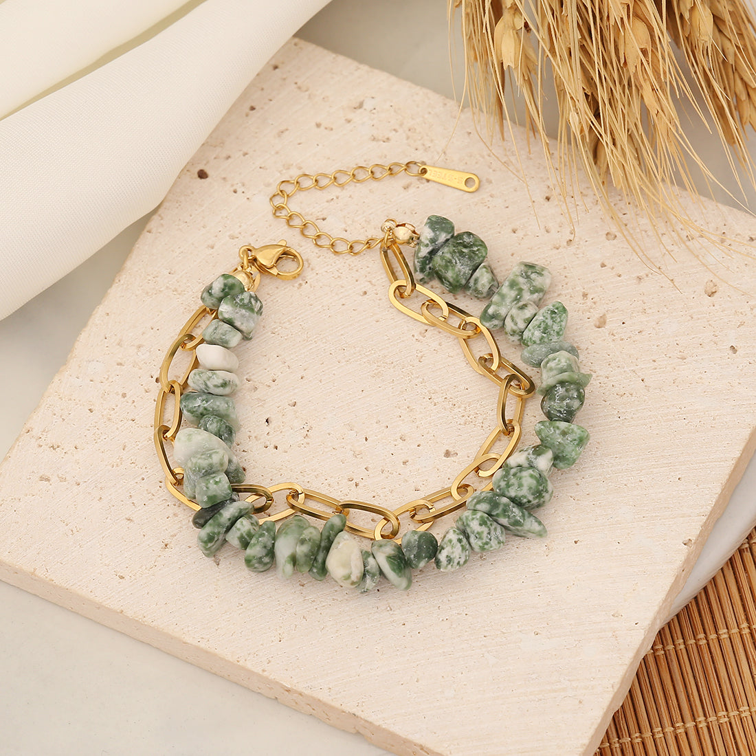 Wholesale Retro Heart Shape Stainless Steel Natural Stone Bracelets Earrings Necklace