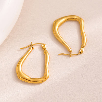 1 Pair Retro Simple Style U Shape Round Oval Plating Stainless Steel 18k Gold Plated Earrings