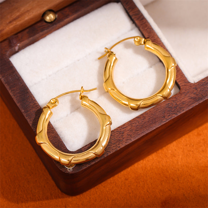 1 Pair Retro Simple Style U Shape Round Oval Plating Stainless Steel 18k Gold Plated Earrings