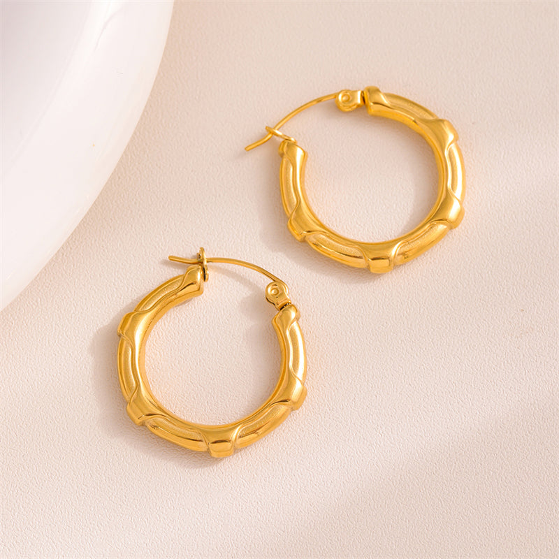 1 Pair Retro Simple Style U Shape Round Oval Plating Stainless Steel 18k Gold Plated Earrings