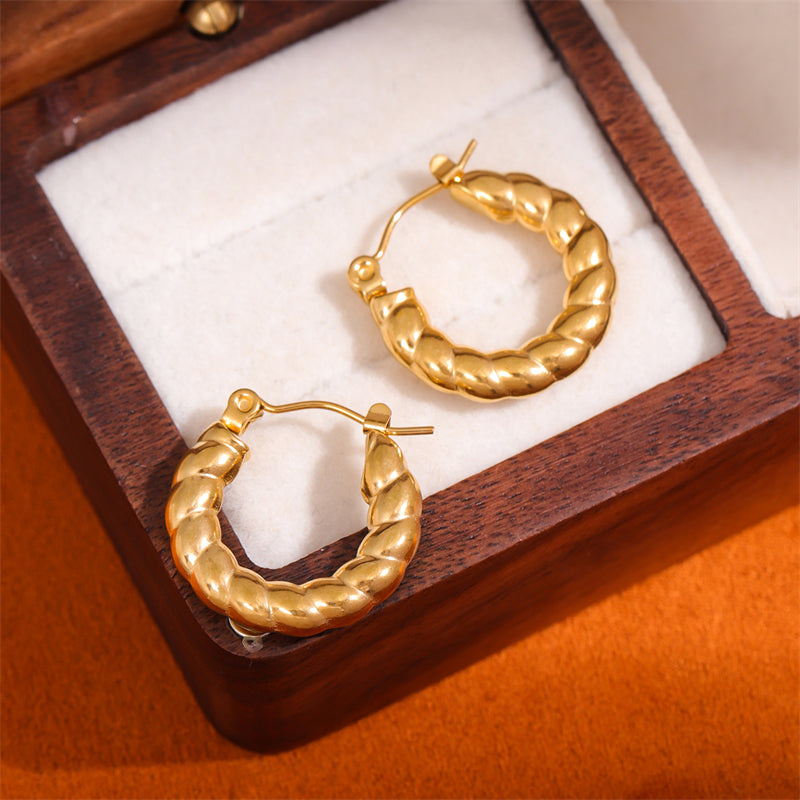 1 Pair Retro Simple Style U Shape Round Oval Plating Stainless Steel 18k Gold Plated Earrings