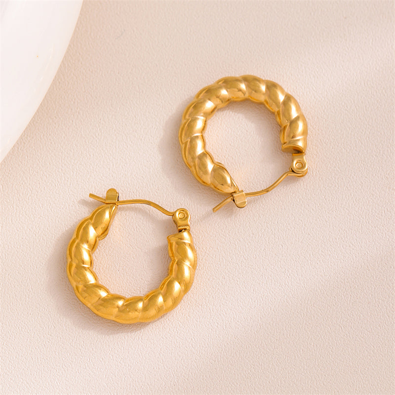 1 Pair Retro Simple Style U Shape Round Oval Plating Stainless Steel 18k Gold Plated Earrings